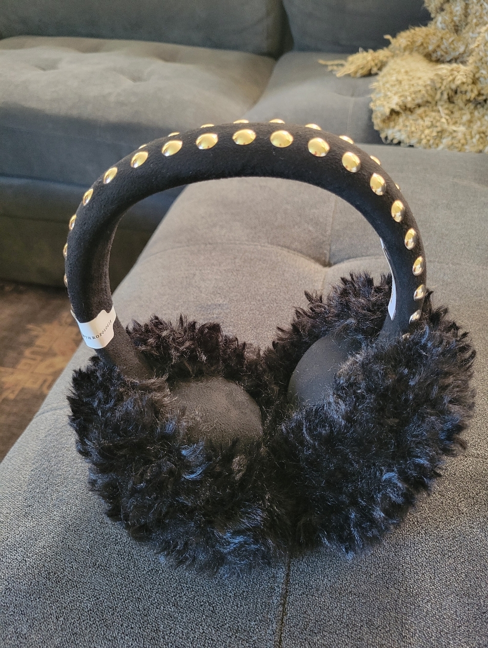 Faux Fur Black Studded Earmuffs